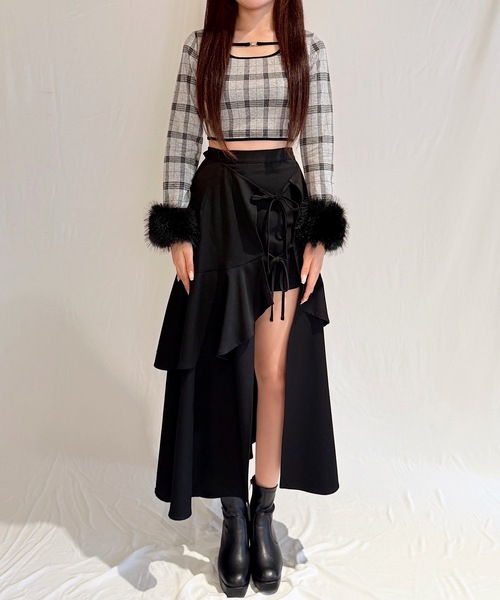 NOMAE one way ファーカフスバックリボントップス ベージュ NOMAE one way ファーカフスバックリボントップス ベージュ