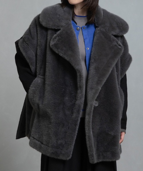 MARECHAL TERRE（マルシャルテル）の「コンビネーションファーベスト（その他アウター・レディース・チャコールグレー/ライトベージュ/ブラック/ブラウン・M）」の3枚目の写真