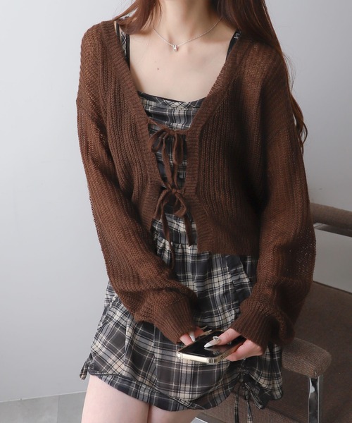 WEGO（ウィゴー）の「WEGO/モヘアタッチ2WAYリボンカーデ（カーディガン/ボレロ・レディース・ホワイト/ホワイト系その他5/ブラウン/ブラック/ライトピンク/ワイン/グレー・FREE）」の5枚目の写真