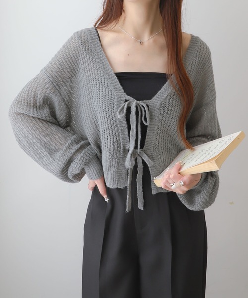 WEGO（ウィゴー）の「WEGO/モヘアタッチ2WAYリボンカーデ（カーディガン/ボレロ・レディース・ホワイト/ホワイト系その他5/ブラウン/ブラック/ライトピンク/ワイン/グレー・FREE）」の4枚目の写真