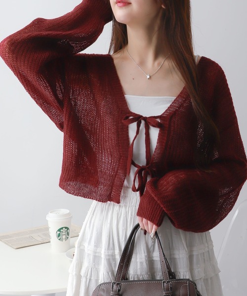 WEGO（ウィゴー）の「WEGO/モヘアタッチ2WAYリボンカーデ（カーディガン/ボレロ・レディース・ホワイト/ホワイト系その他5/ブラウン/ブラック/ライトピンク/ワイン/グレー・FREE）」の7枚目の写真