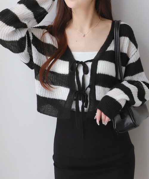 WEGO（ウィゴー）の「WEGO/モヘアタッチ2WAYリボンカーデ（カーディガン/ボレロ・レディース・ホワイト/ホワイト系その他5/ブラウン/ブラック/ライトピンク/ワイン/グレー・FREE）」の3枚目の写真