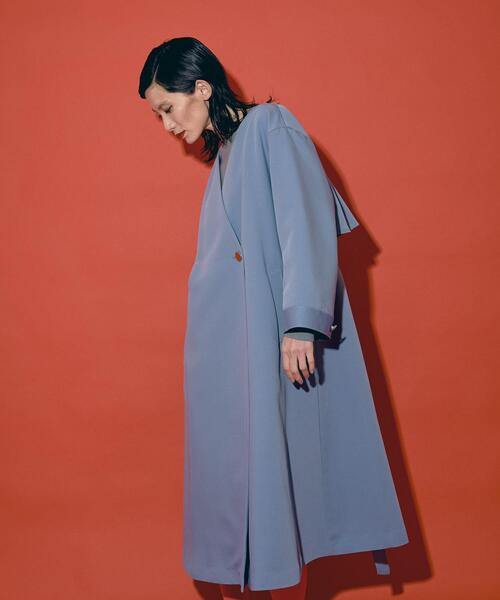 THE GOODLAND MARKET(ザグッドランドマーケット)の「『別注』MIDIUMISOLID×TGM RE V neck long coat(その他アウター・レディース・ブルー系その他/ライトベージュ・FREE)」の19枚目の写真