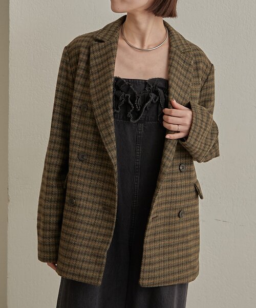 Omekashi（オメカシ）の「チェックツイードジャケット（テーラードジャケット・レディース・キャメル/ブラウン・FREE）」の3枚目の写真