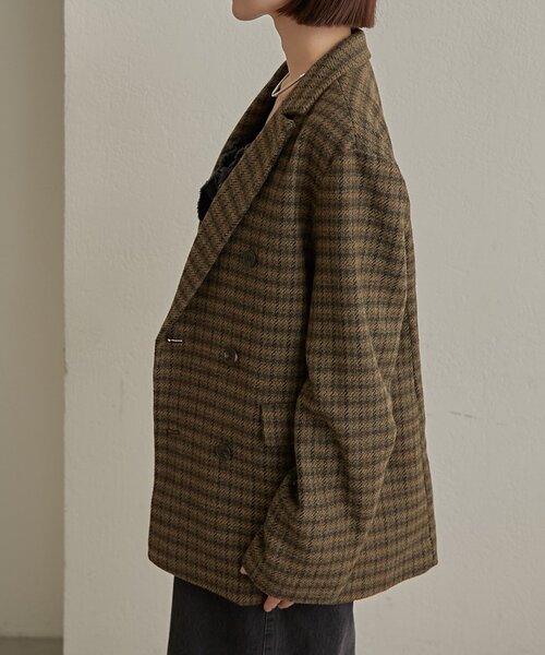 Omekashi（オメカシ）の「チェックツイードジャケット（テーラードジャケット・レディース・キャメル/ブラウン・FREE）」の4枚目の写真
