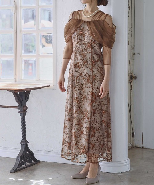 セール】チュール ドレープ スパンコール ドレス 結婚式 ワンピース