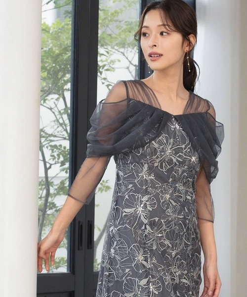 セール】チュール ドレープ スパンコール ドレス 結婚式 ワンピース