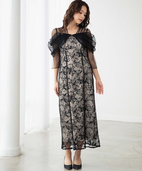 チュール ドレープ スパンコール ドレス 結婚式 ワンピース パーティー