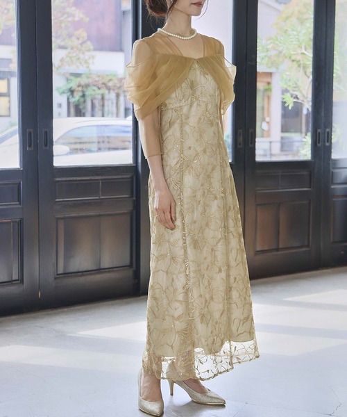 チュール ドレープ スパンコール ドレス 結婚式 ワンピース パーティー