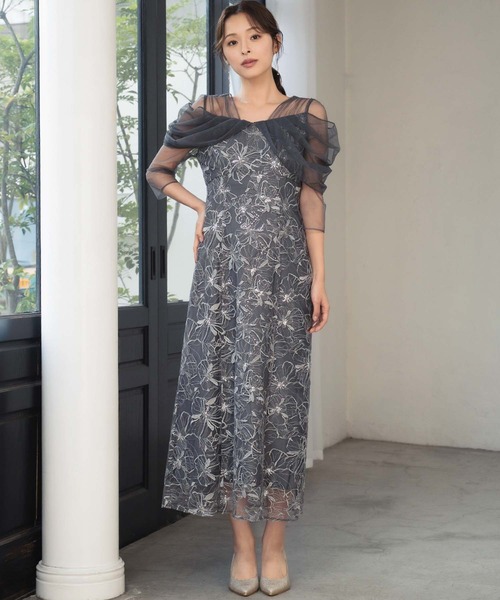 セール】チュール ドレープ スパンコール ドレス 結婚式 ワンピース