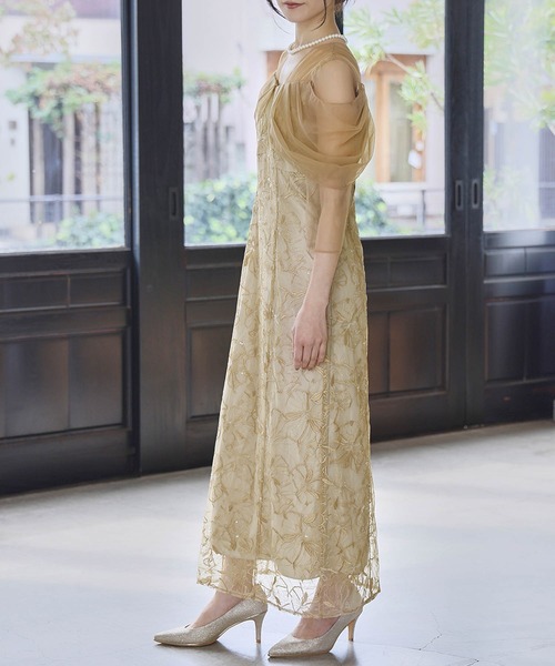 チュールドレープスパンコールドレス チュールドレープ スパンコール ドレス 結婚式 オケージョンドレス