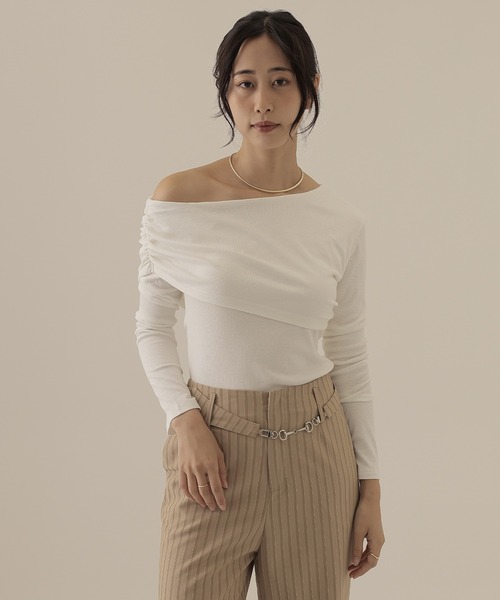 セール】side gather off shoulder tops（Tシャツ/カットソー