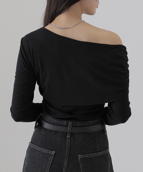 セール】side gather off shoulder tops（Tシャツ/カットソー