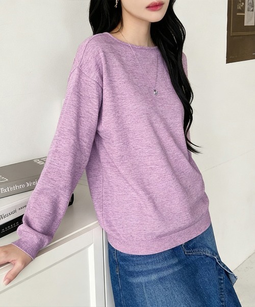 ReRe(リリ)の「ベーシックラウンドネックニットトップス(ニット/セーター・レディース・オートミール/オレンジ/ダークブルー/ミント/モカ/パープル/ベージュ/ダークブラウン/ピンク/ワインレッド/グリーン/ブラウン/ブルー/レモンイエロー/オフホワイト/グレー/ホワイト×ブラック/グレイッシュベージュ/ブラック/チョコ/テラコッタ/ライトベージュ・FREE)」の18枚目の写真