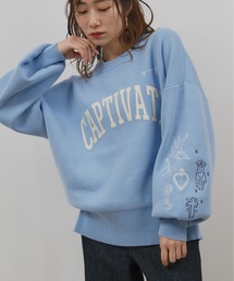 Palm Riche（ポームリシュ）の「スウェットライクロゴ刺繍ニット（ニット/セーター）」