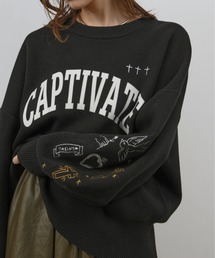 Palm Riche（ポームリシュ）の「スウェットライクロゴ刺繍ニット（ニット/セーター）」