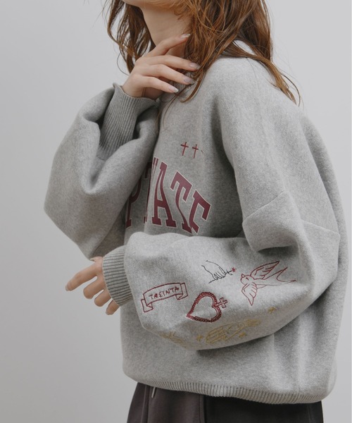 スウェットライクロゴ刺繍ニット Palm Riche│Eimee Law & LHELBIE