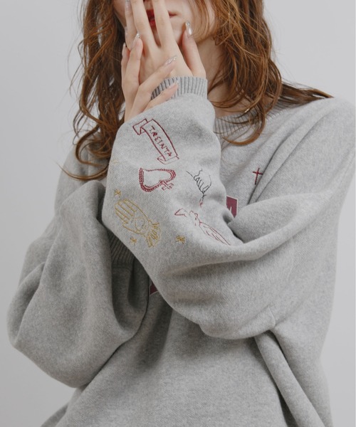 スウェットライクロゴ刺繍ニット Palm Riche│Eimee Law & LHELBIE