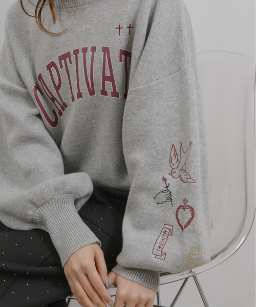 スウェットライクロゴ刺繍ニット Palm Riche│Eimee Law & LHELBIE