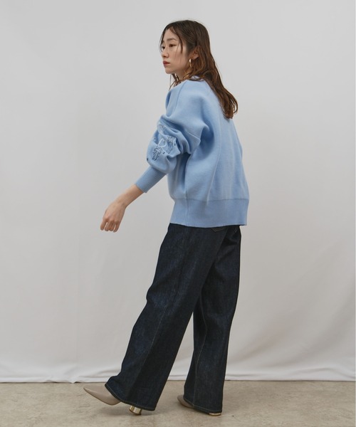 スウェットライクロゴ刺繍ニット Palm Riche│Eimee Law & LHELBIE