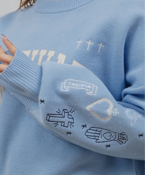 スウェットライクロゴ刺繍ニット Palm Riche│Eimee Law & LHELBIE