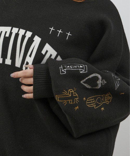 スウェットライクロゴ刺繍ニット Palm Riche│Eimee Law & LHELBIE