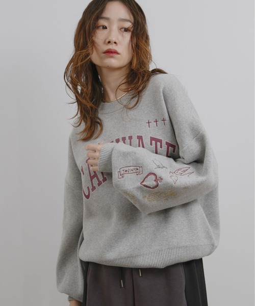 スウェットライクロゴ刺繍ニット Palm Riche│Eimee Law & LHELBIE