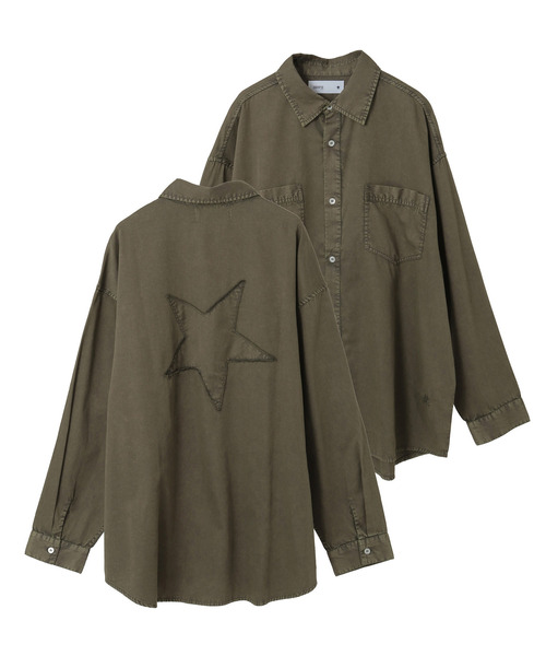 CONVERSE TOKYO（コンバーストウキョウ）の「ACID WASH STAR★ PATCH OVER SHIRT（シャツ/ブラウス・レディース・グレー/ブラック/ライラック/カーキ/インディゴブルー・FREE）」の2枚目の写真