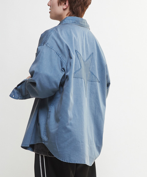 CONVERSE TOKYO（コンバーストウキョウ）の「ACID WASH STAR★ PATCH OVER SHIRT（シャツ/ブラウス・レディース・グレー/ブラック/ライラック/カーキ/インディゴブルー・FREE）」の6枚目の写真