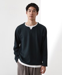 THE SHOP TK | 【一枚でコーディネートが完成!】レイヤード風キーネック長袖Tシャツ 洗濯機OK(Tシャツ/カットソー)