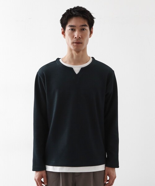 THE SHOP TK （ザ ショップ ティーケー ）の「【一枚でコーディネートが完成！】レイヤード風キーネック長袖Tシャツ 洗濯機OK（Tシャツ/カットソー・メンズ・ライトベージュ/モスグリーン/ボルドー/ダークグレー・02/03/04）」の21枚目の写真