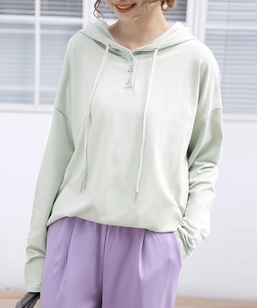 ONEP STAR（ワンピスター）の「フェミニンカジュアルフーディー（パーカー・レディース・ブラック/ベージュ/ブラウン/ライトグリーン・FREE）」の17枚目の写真