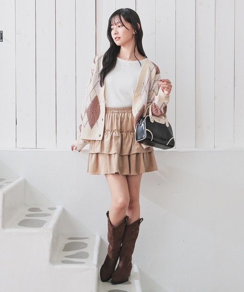 Honeys（ハニーズ）の「総柄Ｖネックカーディガン（カーディガン/ボレロ・レディース・ブラック系その他/レオパード/ベージュ系その他/ピンク系その他/ブルー系その他3・LL/S/M/L）」の6枚目の写真