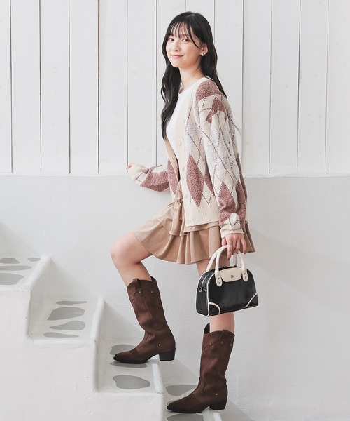 Honeys（ハニーズ）の「総柄Ｖネックカーディガン（カーディガン/ボレロ・レディース・ブラック系その他/レオパード/ベージュ系その他/ピンク系その他/ブルー系その他3・LL/S/M/L）」の7枚目の写真