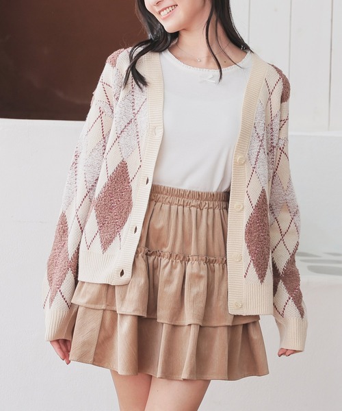 Honeys（ハニーズ）の「総柄Ｖネックカーディガン（カーディガン/ボレロ・レディース・ブラック系その他/レオパード/ベージュ系その他/ピンク系その他/ブルー系その他3・LL/S/M/L）」の10枚目の写真