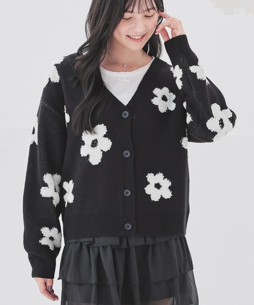柄カーディガン（黒） セール】総柄Vネックカーディガン（カーディガン/ボレロ）｜Honeys