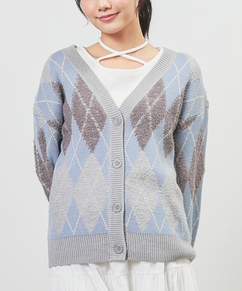 Honeys（ハニーズ）の「総柄Ｖネックカーディガン（カーディガン/ボレロ・レディース・ブラック系その他/レオパード/ベージュ系その他/ピンク系その他/ブルー系その他3・LL/S/M/L）」の16枚目の写真