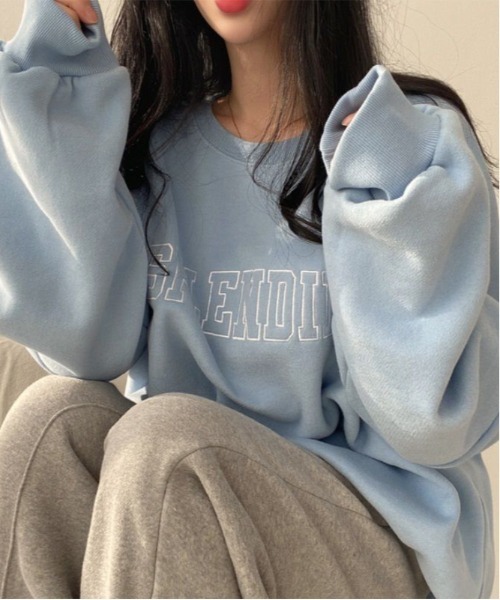 WEGO（ウィゴー）の「WEGO/レター刺繍カジュアルゆったりスウェット（スウェット・レディース・ピンク/ブルー/オフホワイト・MEDIUM/LARGE）」の7枚目の写真