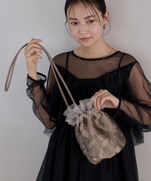 【forksy.】【オケージョン対応】花柄ジャガードチュール2way巾着バッグ