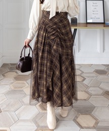 CLEAR BASIC | シャーリング切替アシンメトリーチュールスカート［大人 カジュアル 着回し力抜群］≪AW新作≫(スカート)