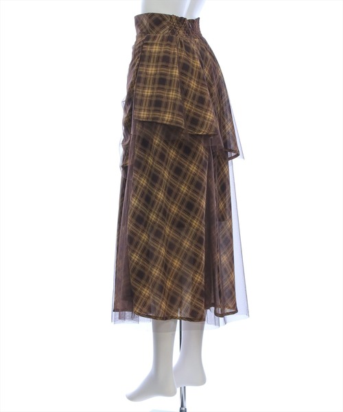 CLEAR BASIC（クリアベーシック）の「【低身長用サイズ有】シャーリング切替アシンメトリーチュールスカート［大人 カジュアル 着回し力抜群］≪AW新作≫（スカート・レディース・ネイビー/ブラウン・F/PF）」の7枚目の写真