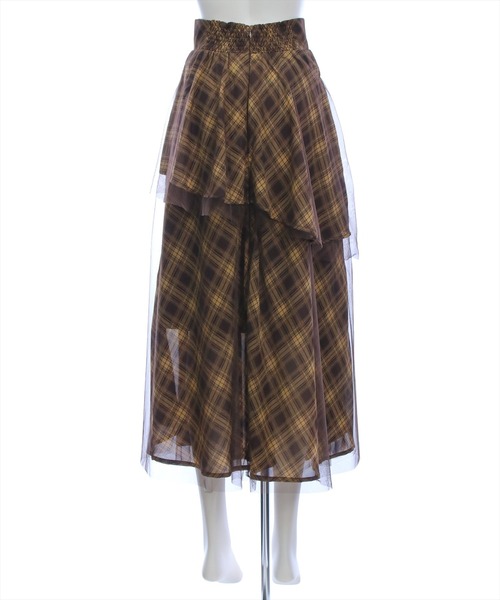 CLEAR BASIC（クリアベーシック）の「【低身長用サイズ有】シャーリング切替アシンメトリーチュールスカート［大人 カジュアル 着回し力抜群］≪AW新作≫（スカート・レディース・ネイビー/ブラウン・F/PF）」の8枚目の写真