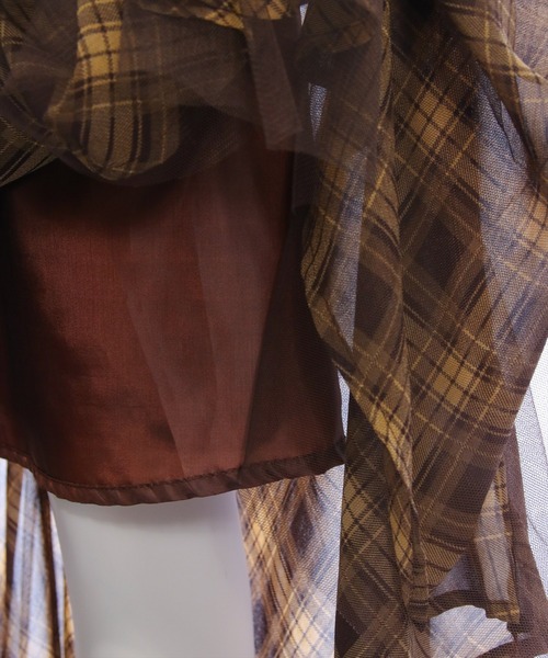 CLEAR BASIC（クリアベーシック）の「【低身長用サイズ有】シャーリング切替アシンメトリーチュールスカート［大人 カジュアル 着回し力抜群］≪AW新作≫（スカート・レディース・ネイビー/ブラウン・F/PF）」の13枚目の写真