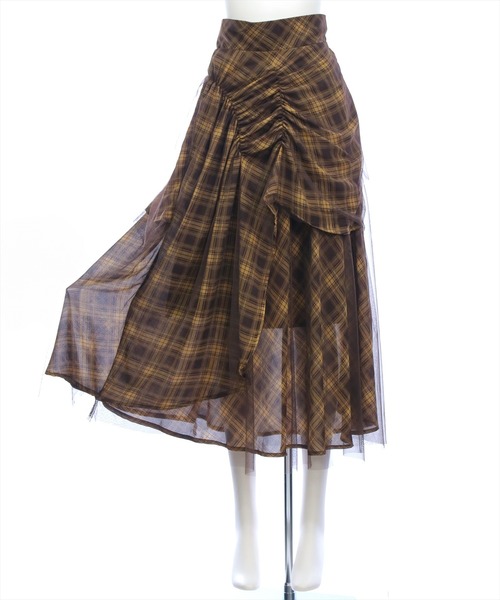 CLEAR BASIC（クリアベーシック）の「【低身長用サイズ有】シャーリング切替アシンメトリーチュールスカート［大人 カジュアル 着回し力抜群］≪AW新作≫（スカート・レディース・ネイビー/ブラウン・F/PF）」の9枚目の写真