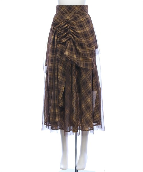 CLEAR BASIC（クリアベーシック）の「【低身長用サイズ有】シャーリング切替アシンメトリーチュールスカート［大人 カジュアル 着回し力抜群］≪AW新作≫（スカート・レディース・ネイビー/ブラウン・F/PF）」の16枚目の写真