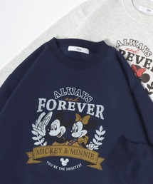 Disney/ディズニー 裏起毛 ミッキー ミニー フロント刺繍 ヴィンテージカスレプリントスウェット トレーナー