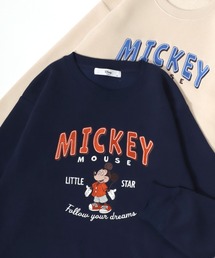 Disney/ディズニー 裏起毛 ミッキー ミニー フロント刺繍 ヴィンテージカスレプリントスウェット トレーナー