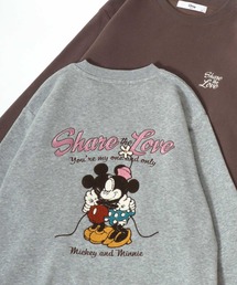 Disney/ディズニー 裏起毛 ミッキー ミニー フロント刺繍 ヴィンテージカスレプリントスウェット トレーナー