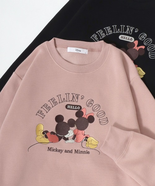 Disney(ディズニー)の「Disney/ディズニー 裏起毛 ミッキー ミニー フロント刺繍 ヴィンテージカスレプリントスウェット トレーナー(スウェット・レディース・ベージュ/ライトピンク/サックスブルー/ブラック/グレー/チャコール/ネイビー/ブラウン/オートミール/レッド/ブラック系その他/ブルー系その他・L/M)」の11枚目の写真