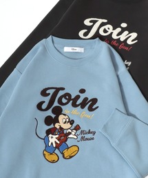 Disney/ディズニー 裏起毛 ミッキー ミニー フロント刺繍 ヴィンテージカスレプリントスウェット トレーナー